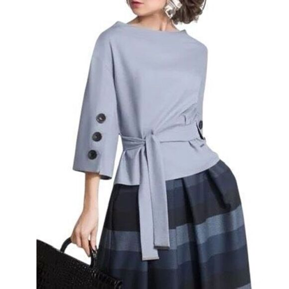 StyleWe Blouse With Tie size Medium NWT Blue Gray - Picture 1 of 10